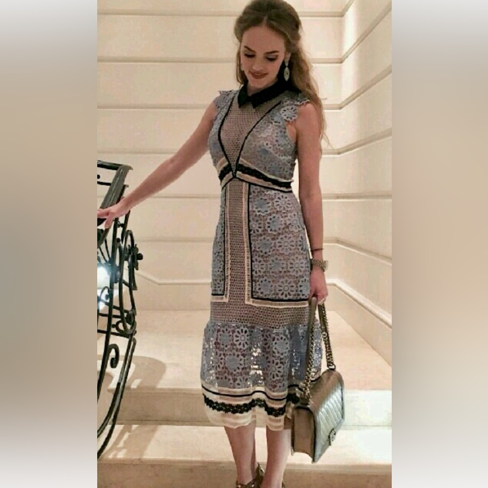 Self-Portrait Blue and Black Lace Dress size 6